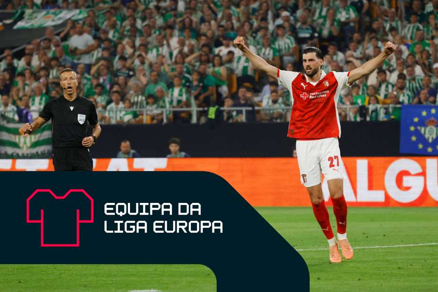 Ollie Watkins, do Aston Villa, festeja depois da segunda mão dos quartos de final da Liga Europa contra o Bolonha