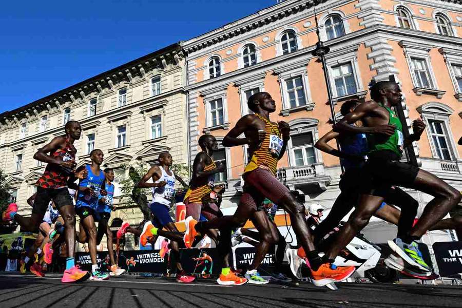 Runners compete in the marathon event at the World Athletics Championships