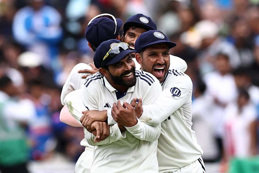 Dhruv Jurel hugs Ravindra Jadeja after India beat England by six runs to level the series at 2-2