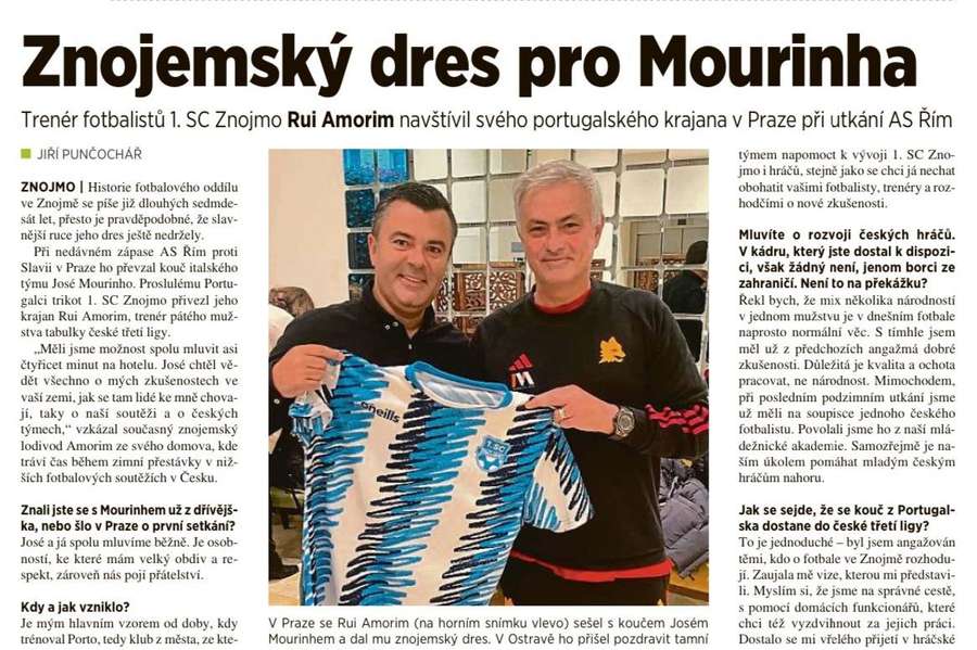 Rui Amorim encontrou José Mourinho na República Checa e motivou artigo na imprensa do país