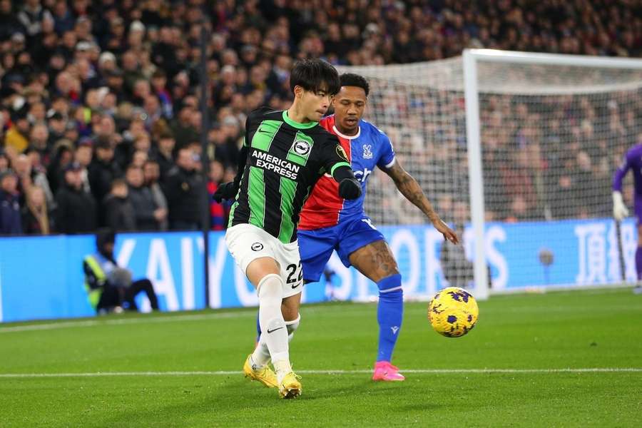 Brighton's Minteh celebrates scoring his side's opener