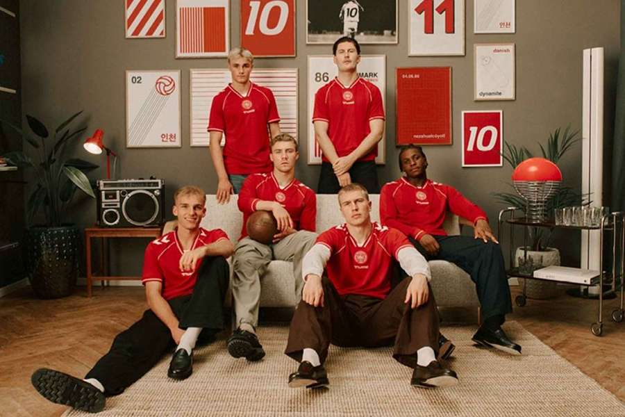 A number of the Danish national team players present the new shirt