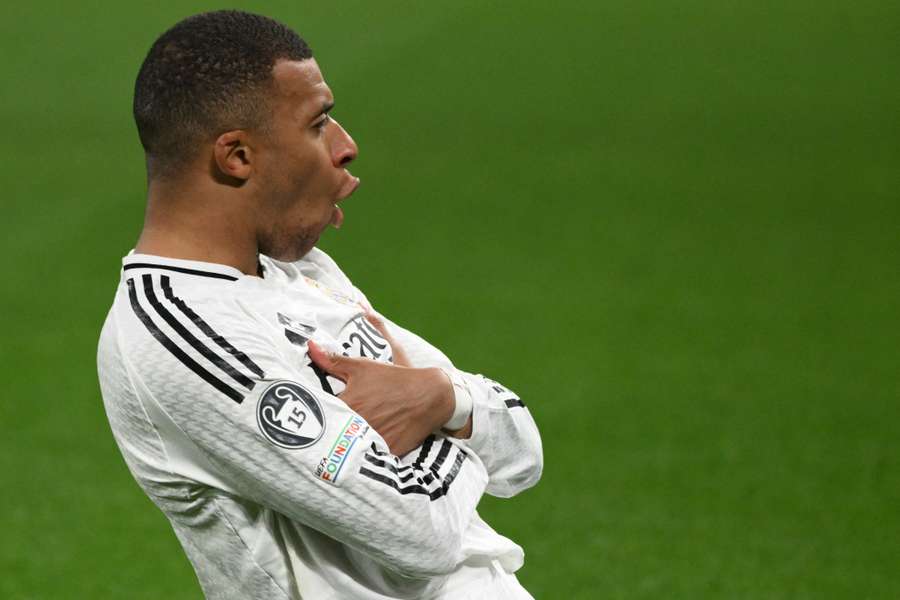Mbappé celebra el gol del Real Madrid ante el Atalanta 