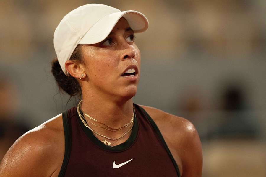 Madison Keys of the United States reacts to a point during her match against Coco Gauff