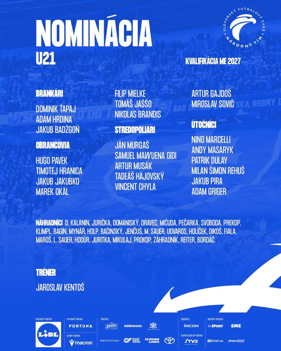 Nominácia reprezentácie Slovenska do 21 rokov.