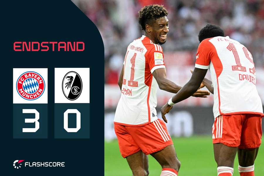 Kingsley Coman (l.) und Alphonso Davies (r.) hatten am Sonntagabend gute Laune.