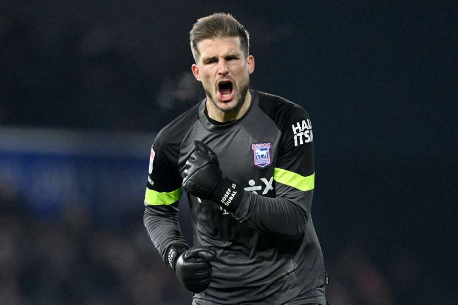 Ipswich's Vaclav Hladky celebrates their last-minute equaliser against league-leaders Leicester
