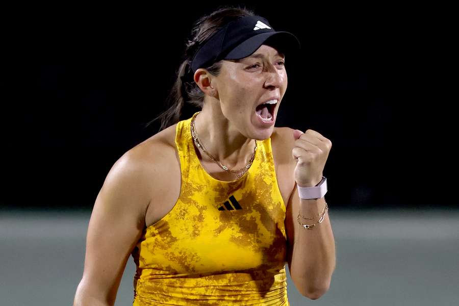 Jessica Pegula celebrates match point against Paula Badosa