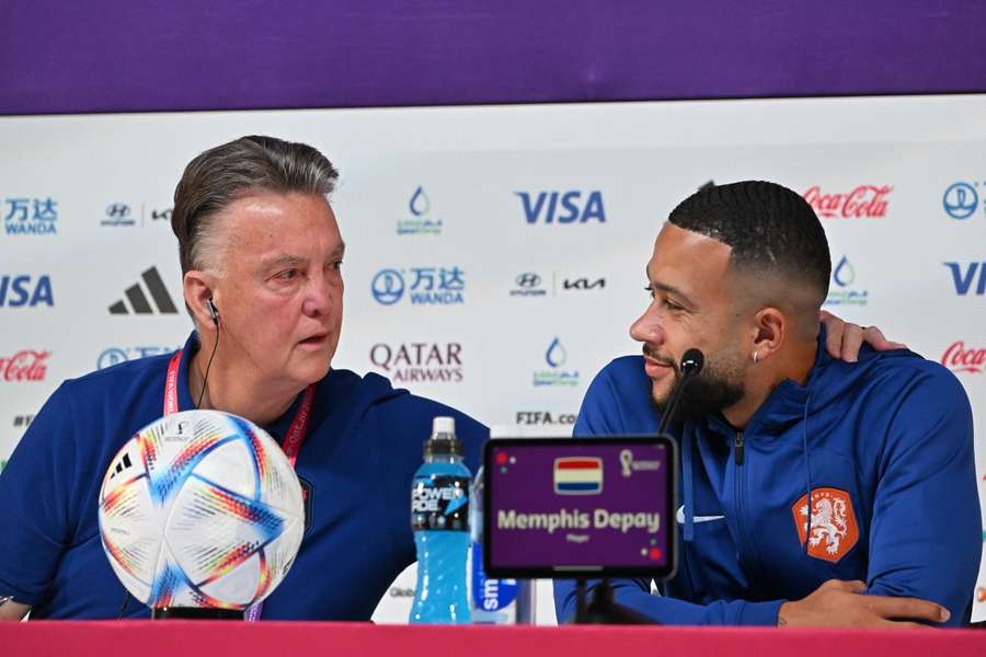 Van Gaal (L) and Depay spoke to the press ahead of their match with Argentina