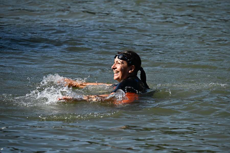 Paris mayor Anne Hidalgo in the Seine