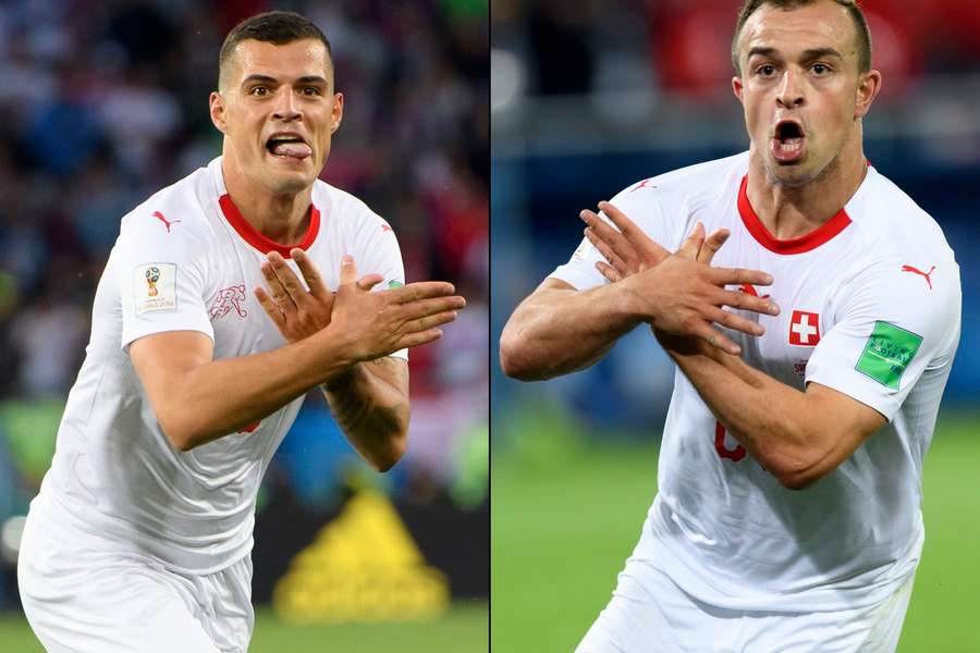 Xhaxa and Shaqiri making the controversial gesture Xhaxa and Shaqiri making the controversial gesture