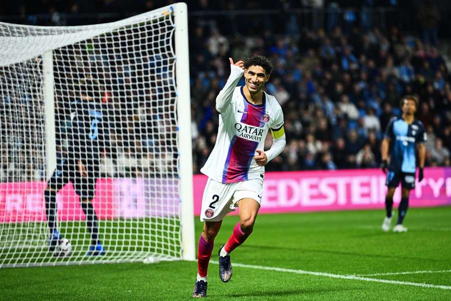 Achraf Hakimi celebrates his hat-trick Achraf Hakimi celebrates his hat-trick