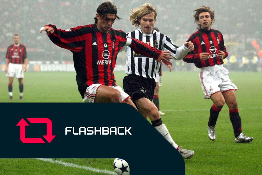 Paolo Maldini, perante Nedved, é um dos grandes "homens de um só clube" do futebol europeu