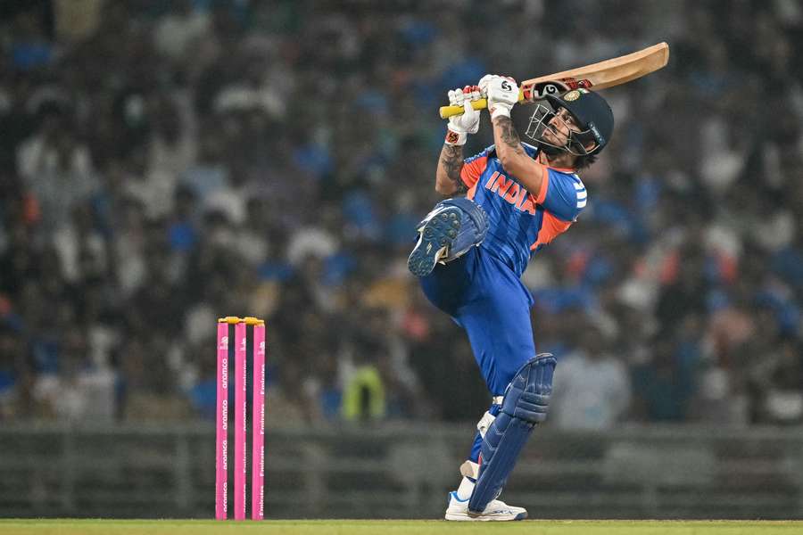 Ishan Kishan plays a shot during the warm-up match between India and South Africa ahead of the World Cup
