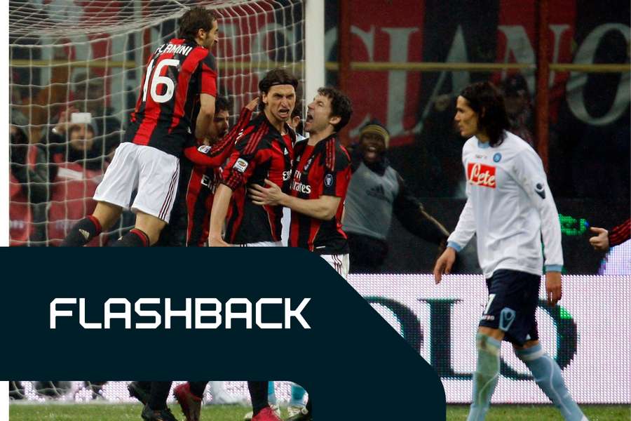 L'esultanza dei giocatori del Milan contro il Napoli, 28 febbraio 2011