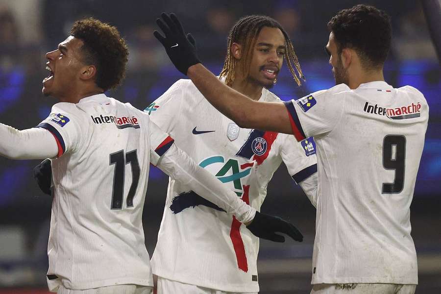 Barcola, Doué et Ramos, les trois buteurs du PSG en seconde période. 