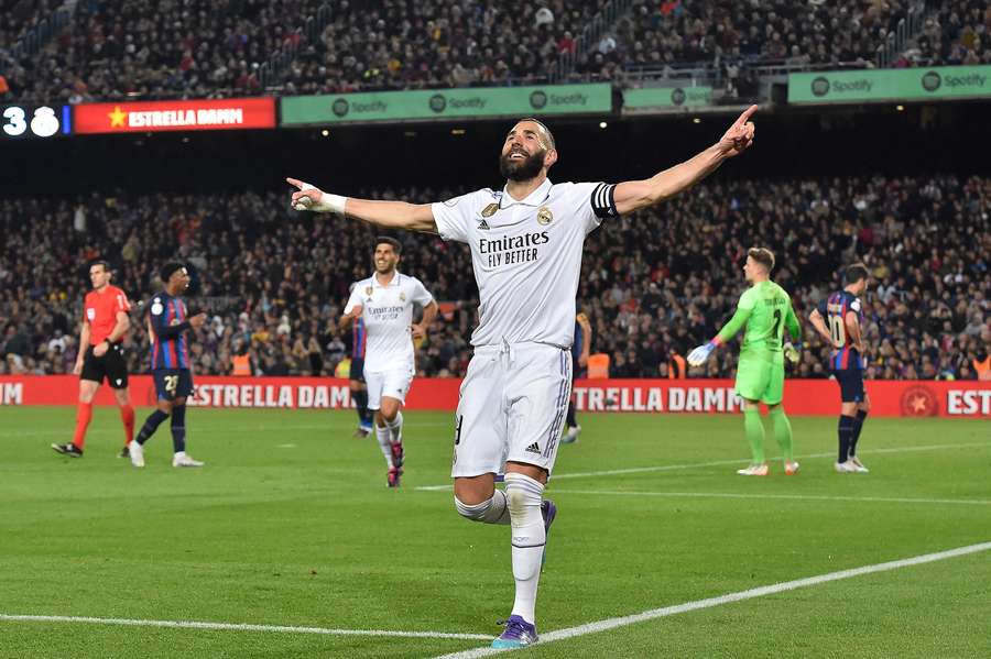 Karim Benzema celebrates as Real Madrid reached the final