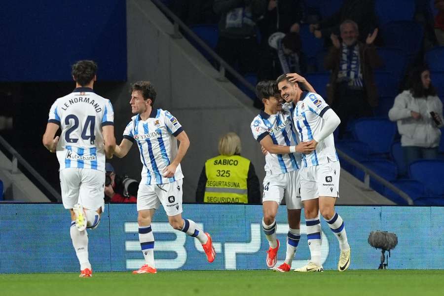 Andre Silva of Real Sociedad celebrates scoring his team's only goal