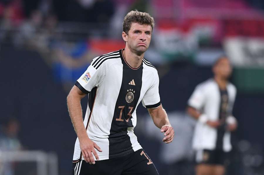 Thomas Müller con la camiseta de Alemania durante un partido.