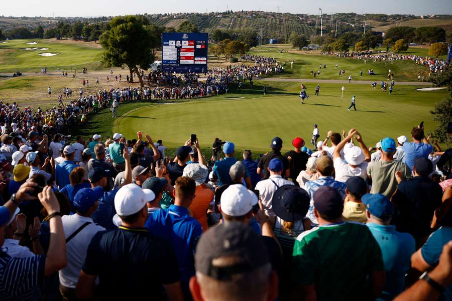 Fans surround a green at the Marco Simone Golf and Country Club