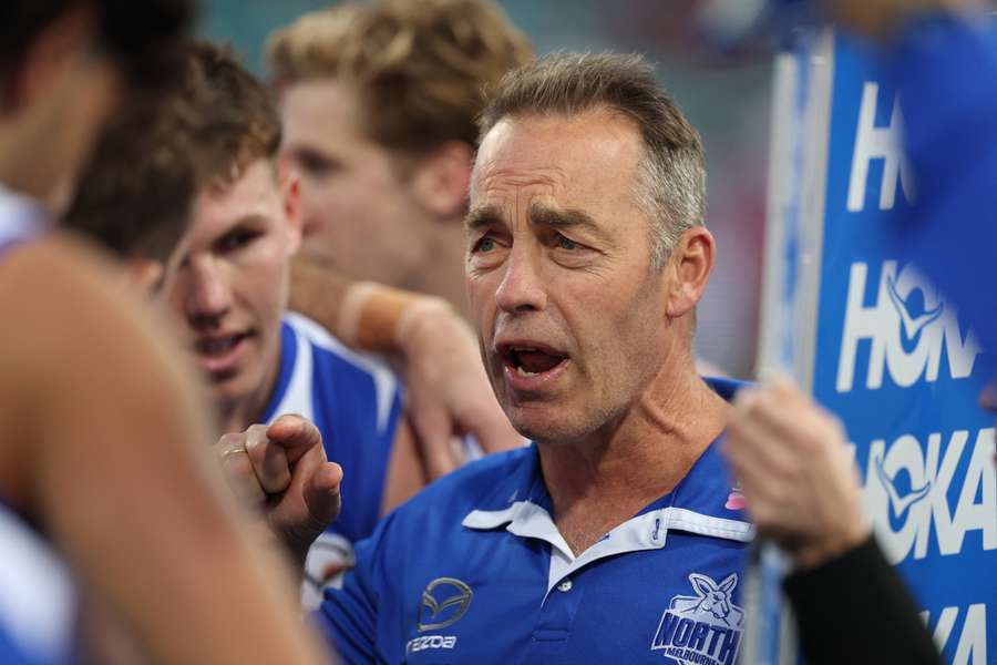 Former North Melbourne head coach Alastair Clarkson speaking to his players in Round 24. Former North Melbourne head coach Alastair Clarkson speaking to his players in Round 24.
