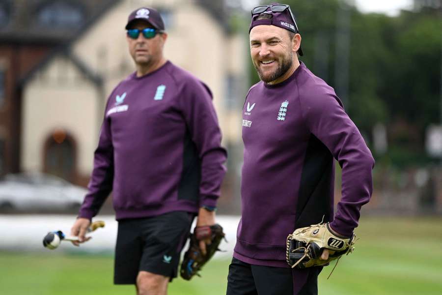 England coaches Marcus Trescothick and Brendon McCullum during an England training session. England coaches Marcus Trescothick and Brendon McCullum during an England training session.