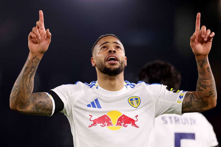 Lukas Nmecha of Leeds United celebrates scoring his team's first goal