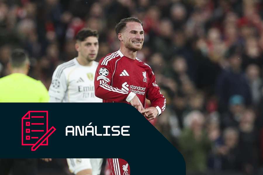 Alexis Mac Allister, do Liverpool, celebra o seu golo frente ao Real Madrid Alexis Mac Allister, do Liverpool, celebra o seu golo frente ao Real Madrid