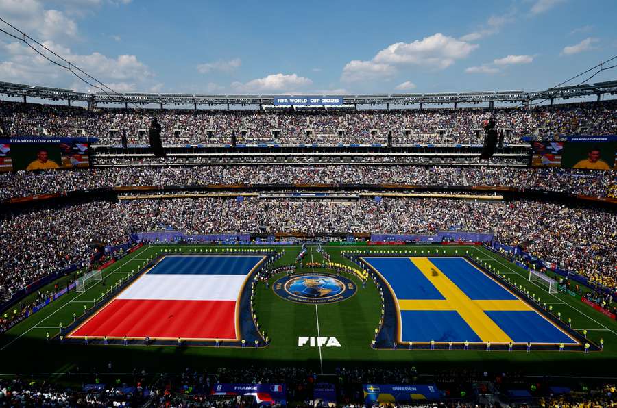 General view inside the stadium as the teams line up during the national anthems General view inside the stadium as the teams line up during the national anthems