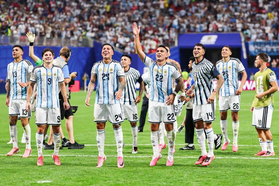 Argentina celebrate their progression to the World Cup quarter-finals