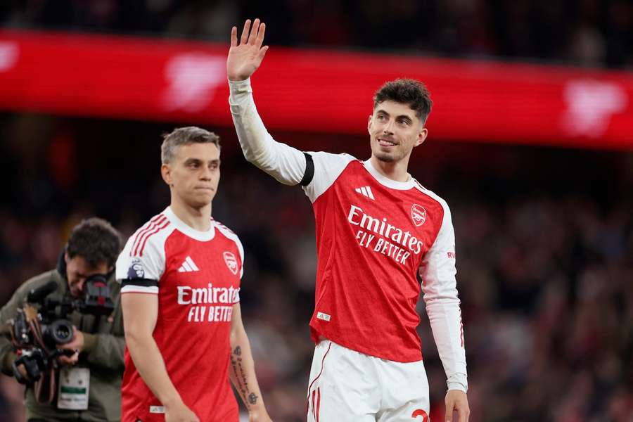 Kai Havertz (r.) nach dem wichtigen Sieg von Arsenal gegen Burnley Kai Havertz (r.) nach dem wichtigen Sieg von Arsenal gegen Burnley