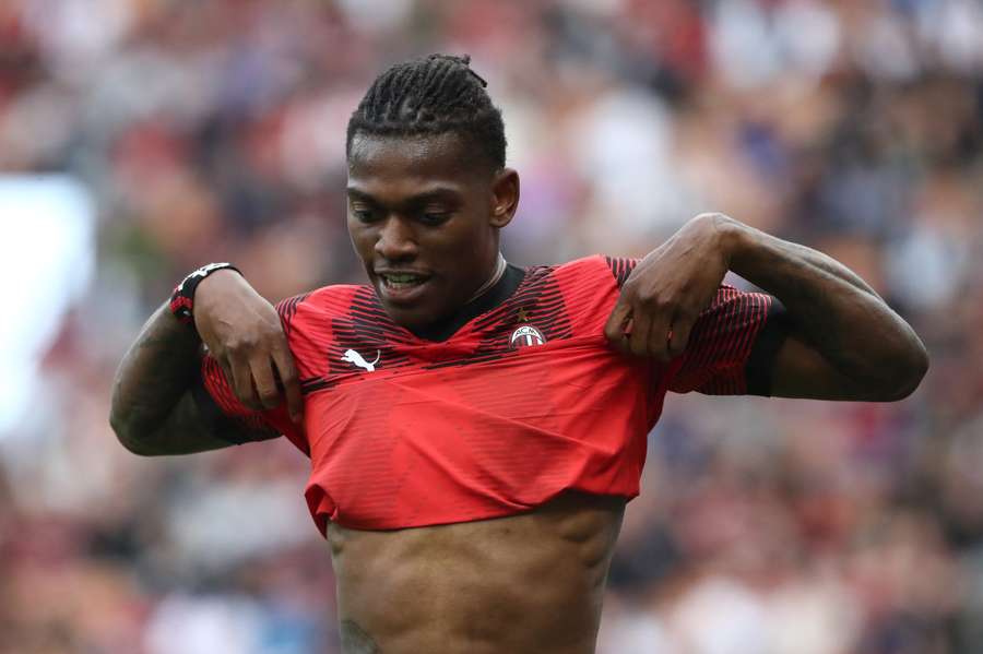 Milan's Rafael Leao shows his frustrations during a disappointing draw