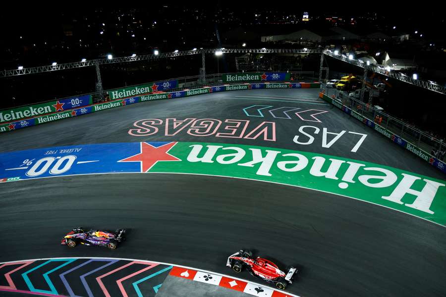 Max Verstappen of Red Bull leads Charles Leclerc of Ferrari