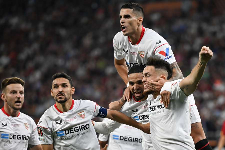 Sevilla celebrate their equalising goal