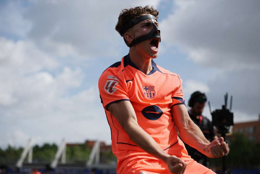 Fermin Lopez celebrates scoring for Barcelona