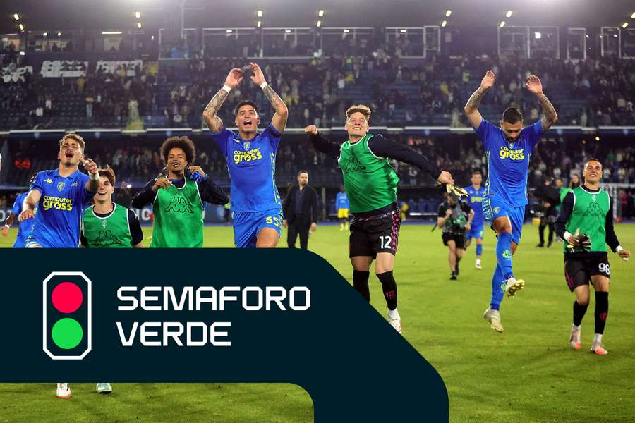 I giocatori dell'Empoli festeggiano