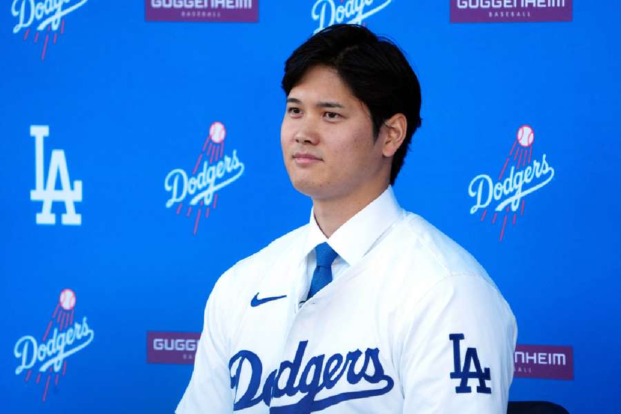 Los Angeles Dodgers player Shohei Ohtani is introduced at a press conference at Dodger Stadium