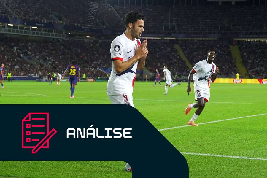 Goncalo Ramos, do PSG, celebra o golo da vitória frente ao Barcelona