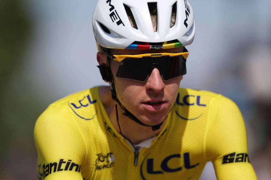 Tadej Pogacar, wearing the yellow jersey, during stage eight Tadej Pogacar, wearing the yellow jersey, during stage eight