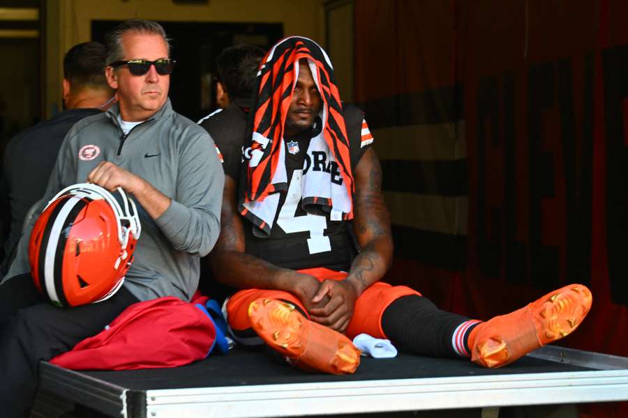 Cleveland quarterback Deshaun Watson is taken off the field with what proved to be a season-ending ruptured Achilles tendon