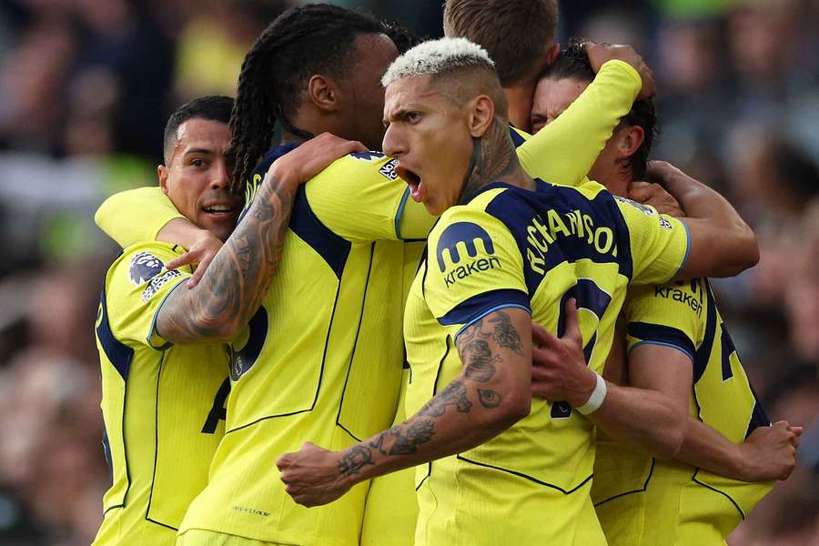 Tottenham celebrate after Conor Gallagher opened the scoring against Aston Villa