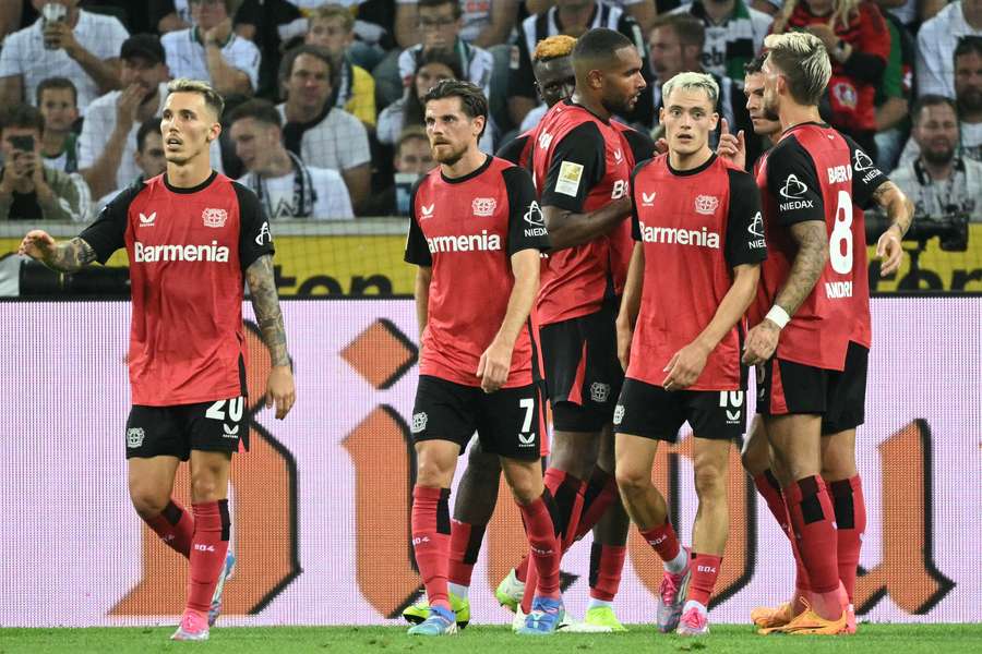 Bayer Leverkusen celebrate their opening goal