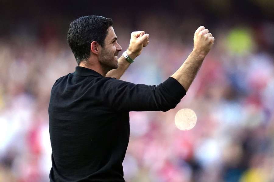 Arteta celebrating Arsenal's late win