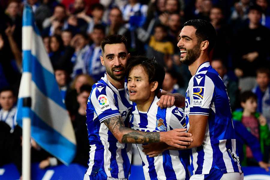 Real Sociedad celebrate scoring against Almeria