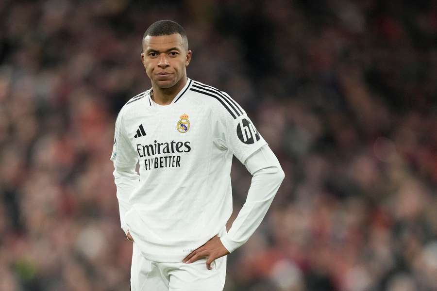 Kylian Mbappe looks on during Real Madrid's Champions League defeat against Liverpool
