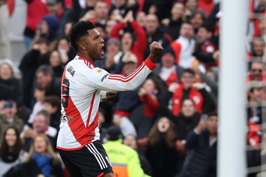 Miguel Borja celebra uno de sus goles.