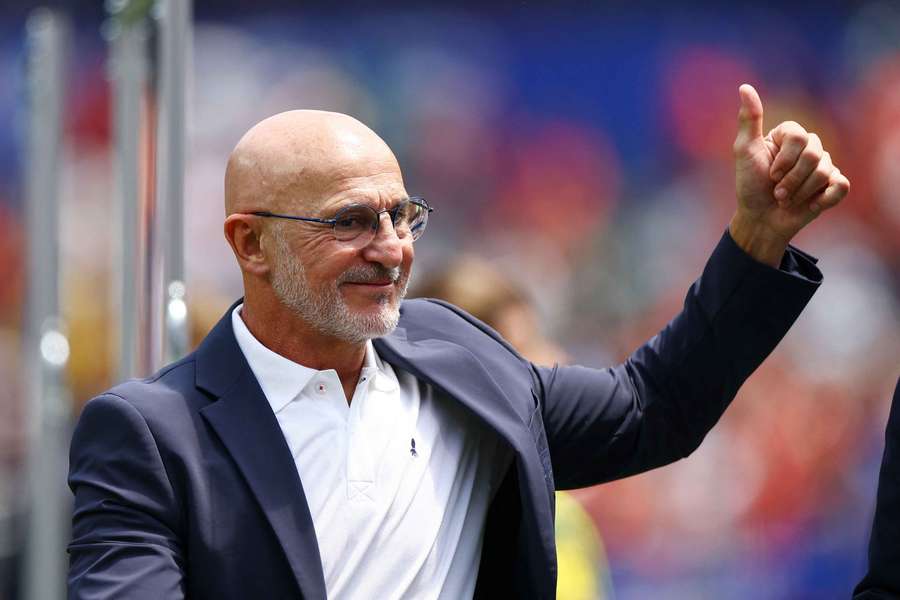 Luis de la Fuente reacts following the 3-0 win Luis de la Fuente reacts following the 3-0 win