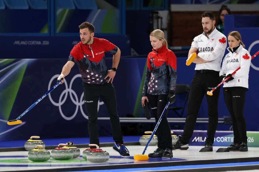 Korey Dropkin (left) and Cory Thiesse of United States look on during their match against Canada