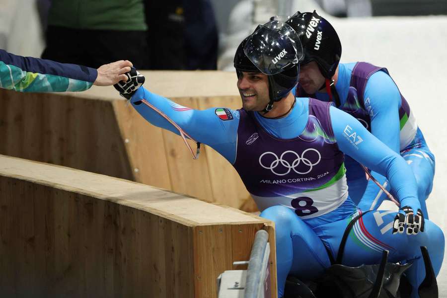 Emanuel Rieder and Simon Kainzwaldner celebrate