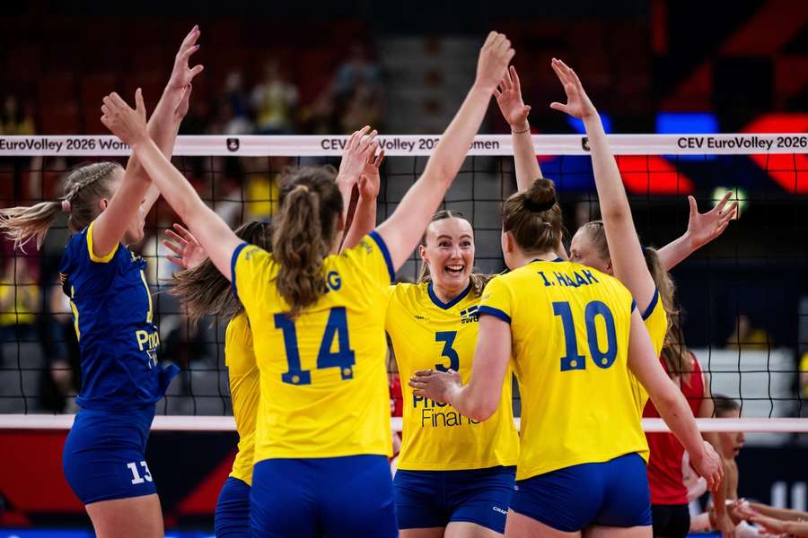 Sweden celebrate their comeback win over Croatia